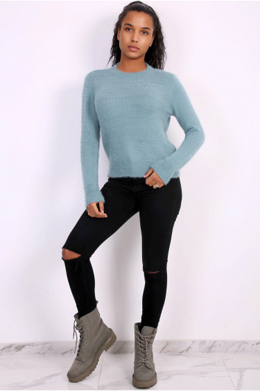 Pull Loane - Bleu - Pull à dos nu brodé - Bleu - LC00012799 - 2