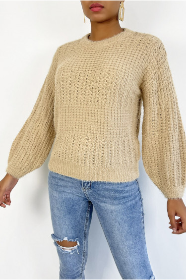 Pull Emmy - Taupe - Pull à col rond effet bouffant - Taupe - LC00012711 - 1