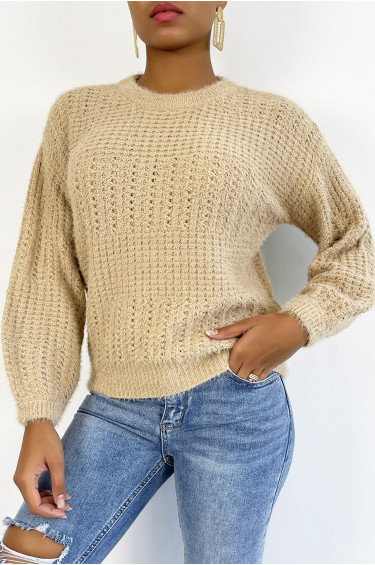 Pull Emmy - Taupe - Pull à col rond effet bouffant - Taupe - LC00012711 - 2