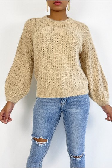 Pull Emmy - Taupe - Pull à col rond effet bouffant - Taupe - LC00012711 - 3