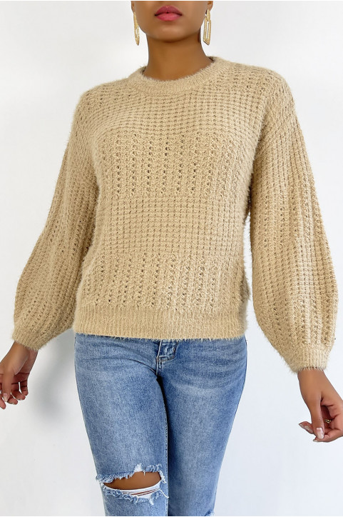 Pull Emmy - Taupe - Pull à col rond effet bouffant - Taupe - LC00012711 - 4