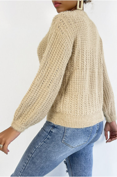 Pull Emmy - Taupe - Pull à col rond effet bouffant - Taupe - LC00012711 - 5