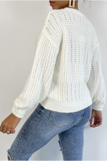 Pull Emmy - Blanc - Pull à col rond effet bouffant - Blanc - LC00012641 - 5