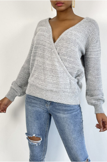 Pull Janna - Gris - Pull cache-cœur duveteux et oversize - Gris - LC00017758 - 4