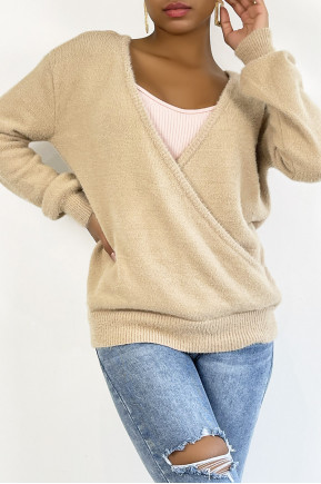 Pull Janna - Taupe - Pull cache-cœur duveteux et oversize - Taupe - LC00017766 - 1