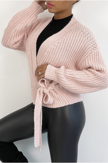 Pull Alba - Rose - Pull cache-cœur en grosses mailles et à manches bouffantes - Rose - LC00012733 - 4