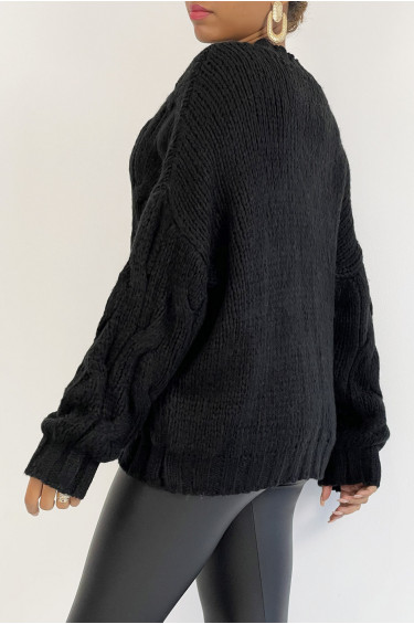 Pull Lena - Noir - Pull oversize en grosses mailles tressées - Noir - LC00012675 - 5