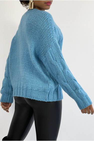 Pull Lena - Turquoise - Pull oversize en grosses mailles tressées - Turquoise - LC00012749 - 4