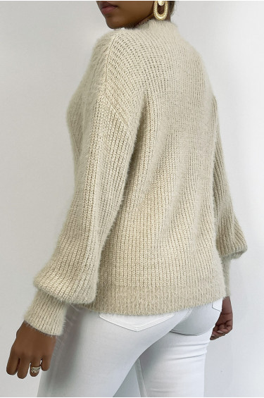 Pull Jessica - Beige - Pull à motifs en grosses mailles et manches bouffantes - Beige - LC00012831 - 6