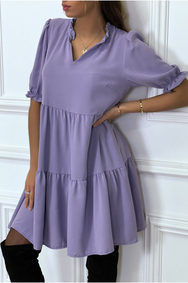 Robe tunique violette à volant à manches courtes - 3