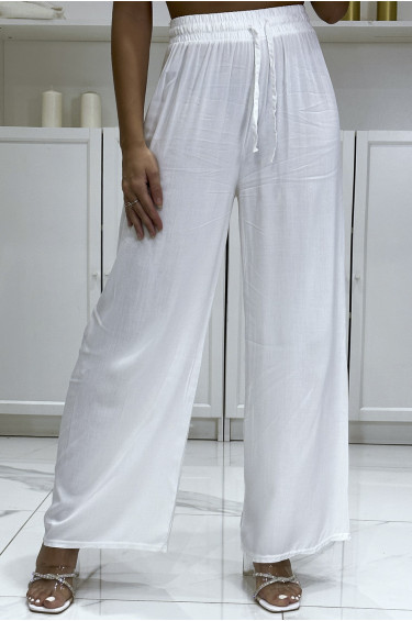 Pantalon palazzo blanc en coton uni - 3