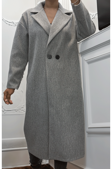 Trench long gris fluide  - 1