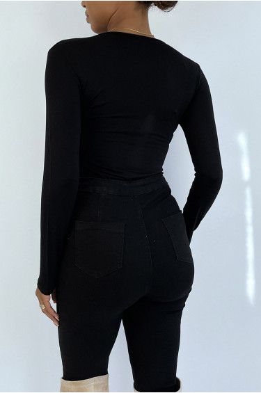 Sous pull noir en col rond et manches longues - 8