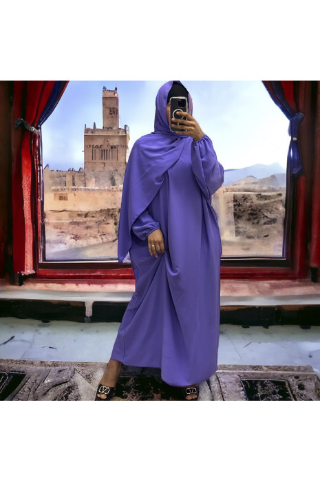 Abaya lilas avec voile intégré couleur vitaminée - 3