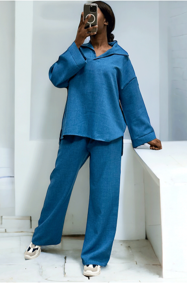 Ensemble tunique et pantalon palazzo bleu over-size - 2