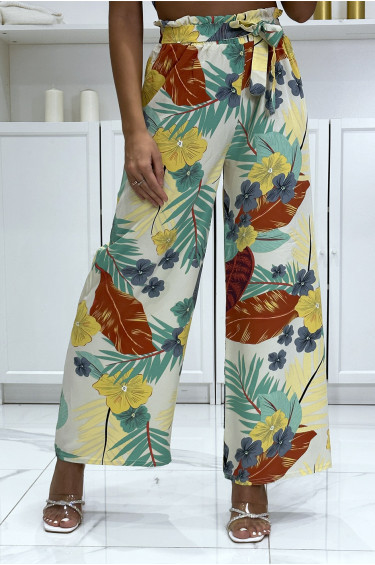 Pantalon palazzo fleuris vert motif fleure - 2