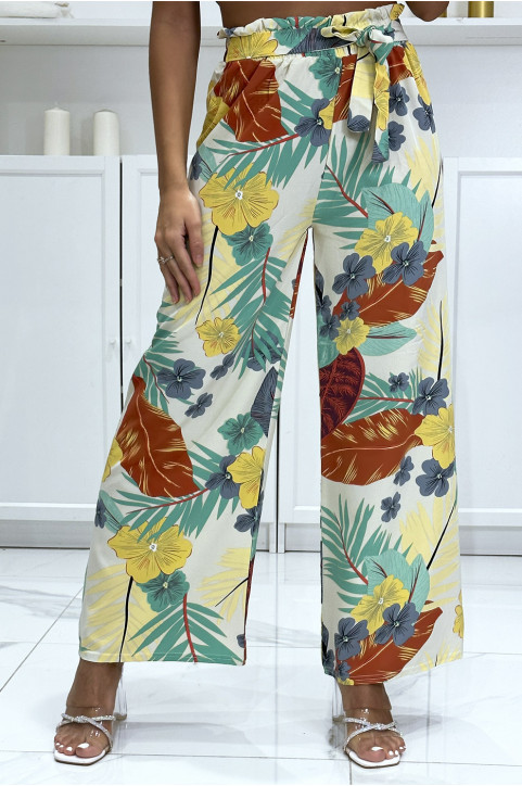 Pantalon palazzo fleuris vert motif fleure - 3
