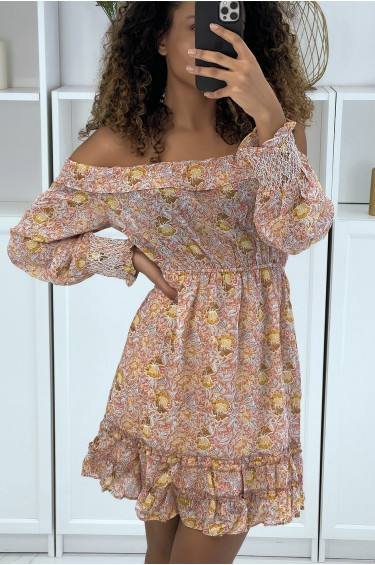 Robe patineuse fleurie rose à manches tombantes - 4