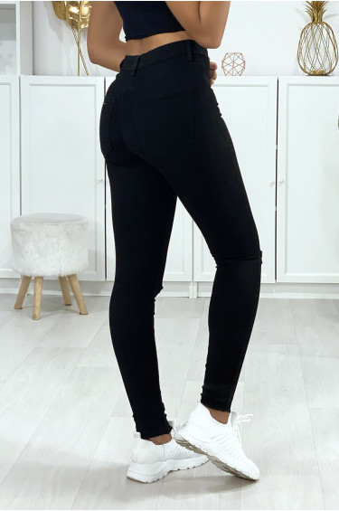 Jeans slim en noir déchiré aux genoux avec poches à l'arrière - 5